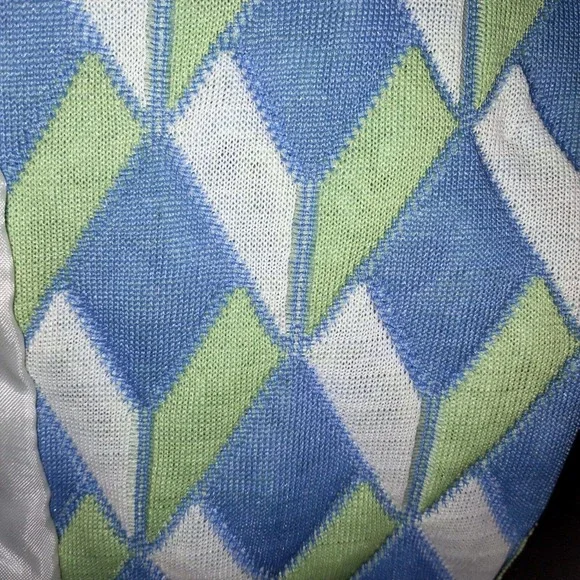 Blue Green & White Woman's Coat Vintage 1960s Textured Knit Large